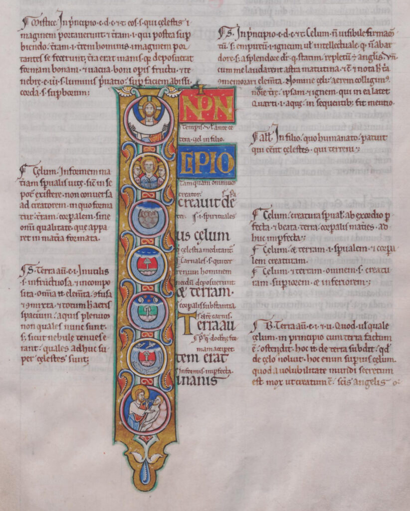 Ausschnitt aus einer Seite aus dem "Liber Genesis" der Klosterbibliothek der Abtei Liesborn mit einer I-Initiale, Digitalisat der ULB Münster