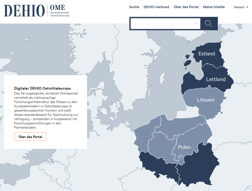 Screenshot der Startseite des Portals DEHIO OME (https://ome.dehio.org/de/) (Stand 27.8.2026)