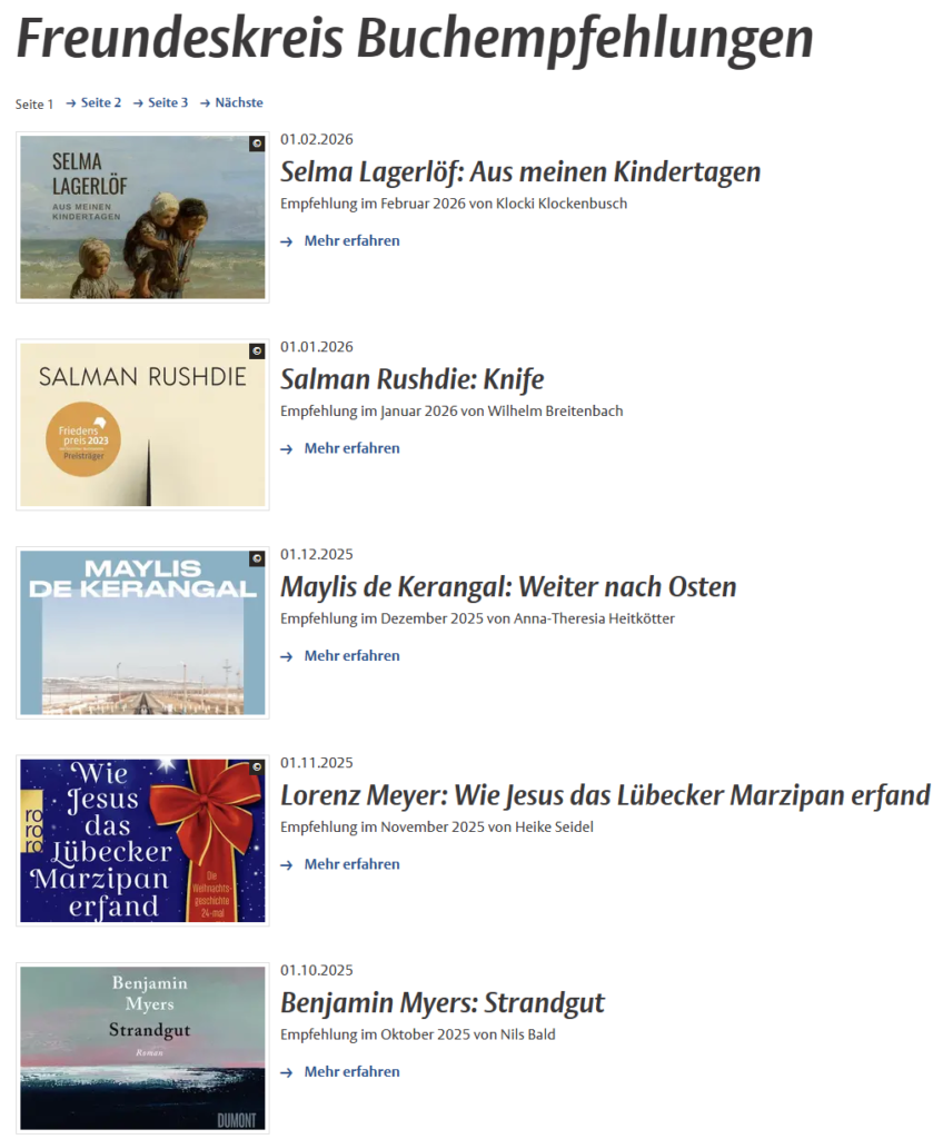 Screenshot der Buchempfehlungen 10/2025–2/2026 der Freunde der Stadtbücherei Münster (https://www.stadt-muenster.de/buecherei/ueber-uns/freundeskreis/buchempfehlungen) (Stand 23.2.2026)