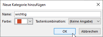 Screenshot Outlook: neue Kategorie anlegen