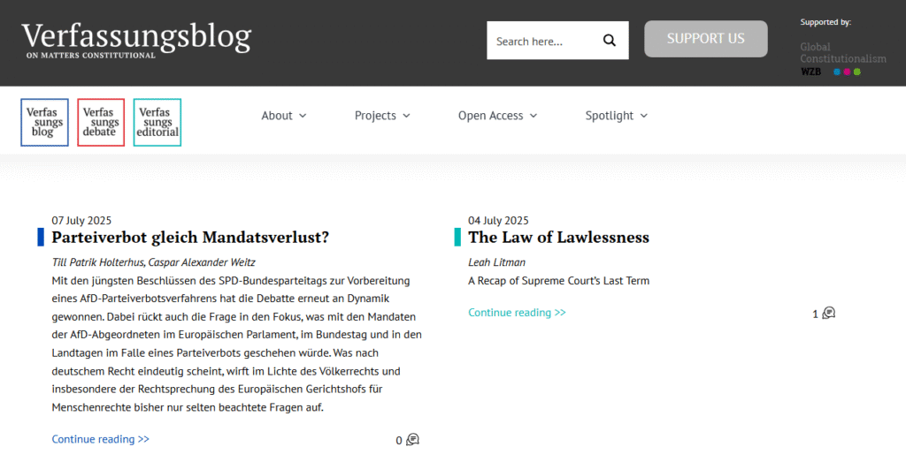 Screenshot des Verfassungsblogs (Stand 8.7.2025) (https://verfassungsblog.de/)