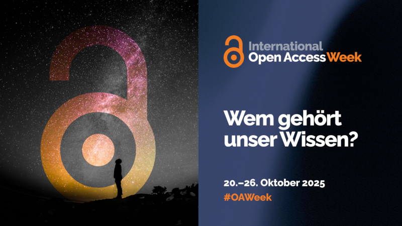 Banner zur Internationalen Open-Access-Woche 2025 unter dem Motto „Wem gehört unser Wissen?“